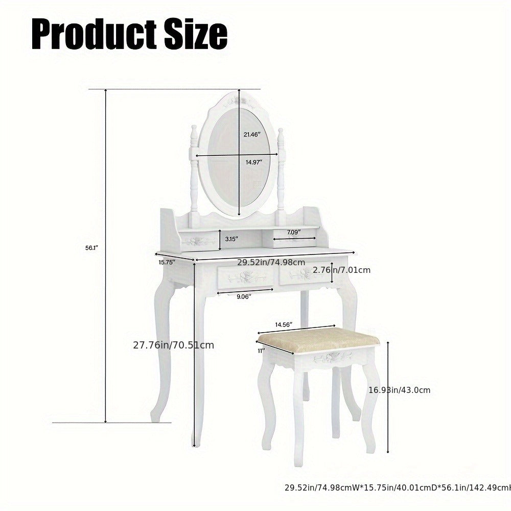 Vanity Table with Solid Wood Construction and 360° Swivel for Bedroom detail image - detail view 4
