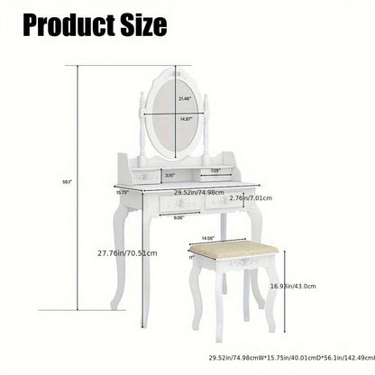 Vanity Table with Solid Wood Construction and 360° Swivel for Bedroom detail image - detail view 4