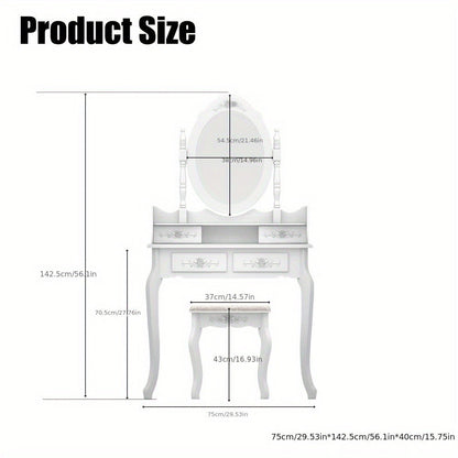 Vanity Table with Solid Wood Construction and 360° Swivel for Bedroom detail image - detail view 5
