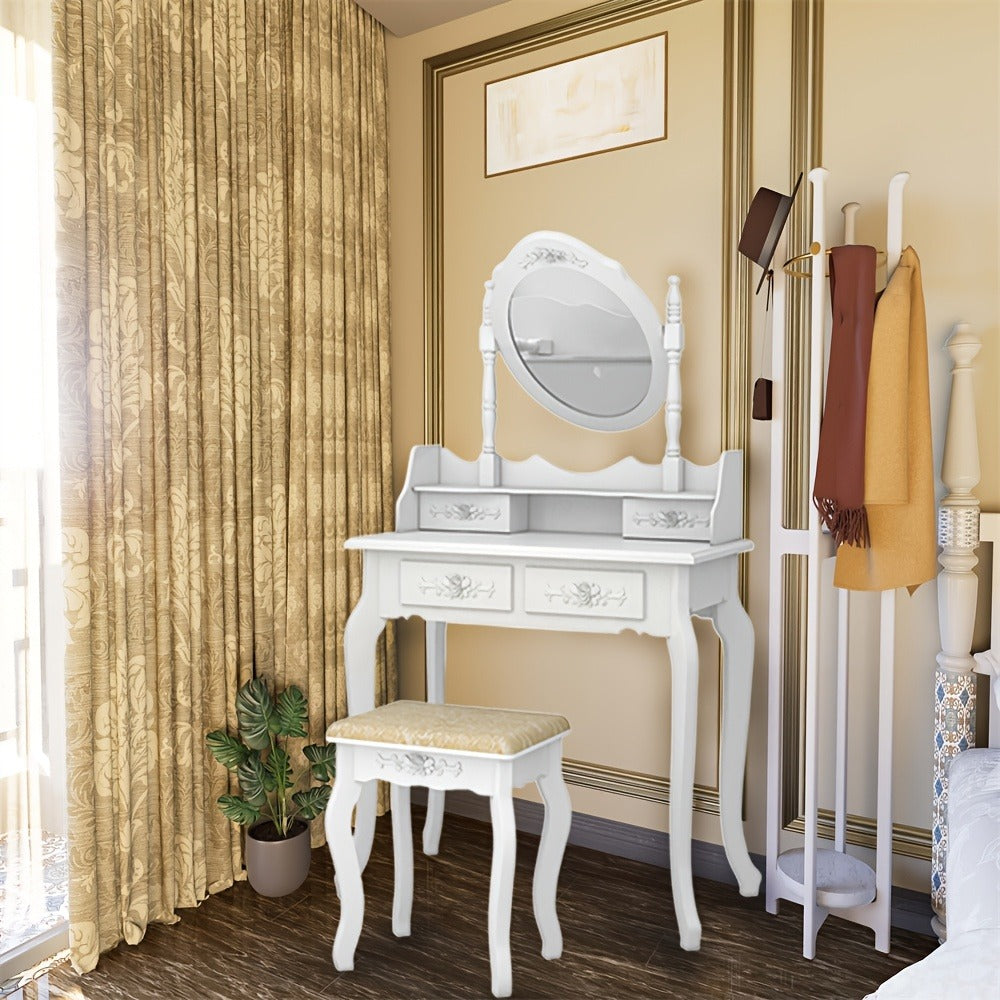 Vanity Table with Solid Wood Construction and 360° Swivel for Bedroom detail image - detail view 6