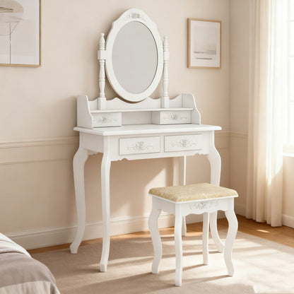 Vanity Table, Rotating Mirror with 4 Drawers & Detachable 360° Mirror - Modern Dressing shown in the main product view