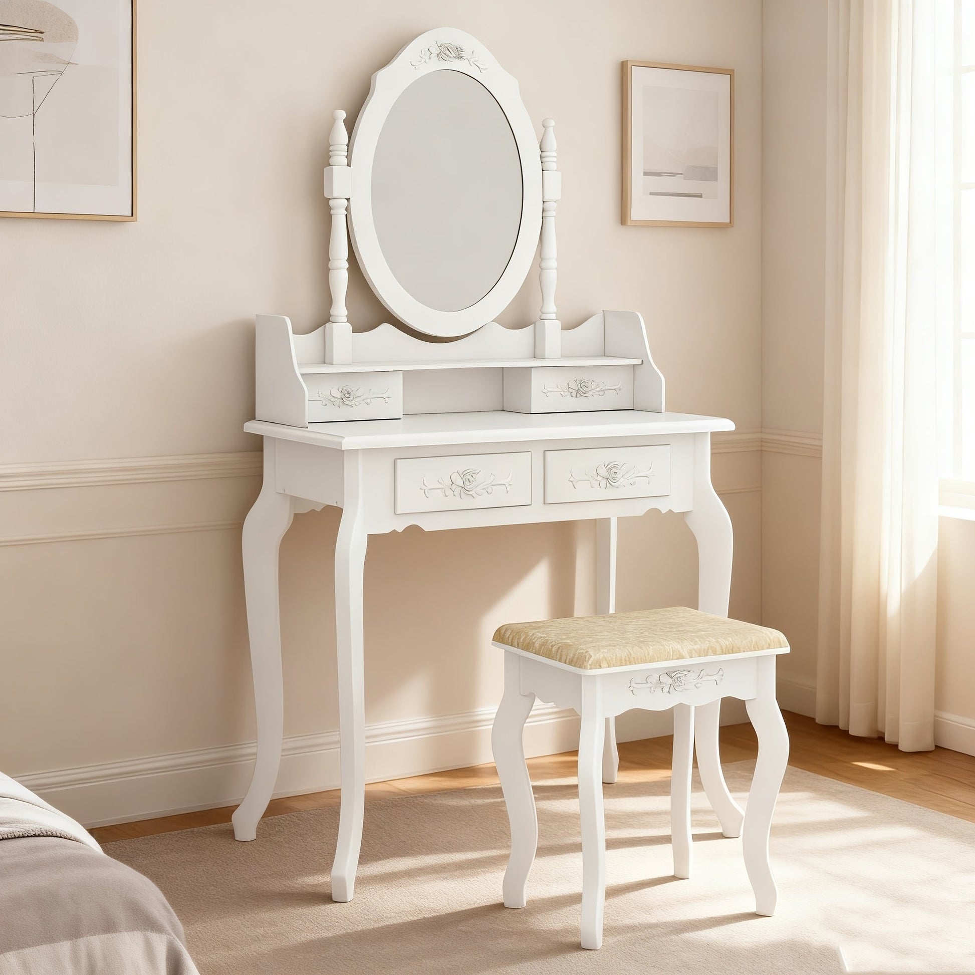 Vanity Table shown in the White Upgrade option