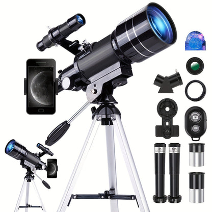 150X Astronomical Telescope 70mm Aperture with Tripod Phone Adapter Wireless Remote Control High Magnification Portable Refractor Telescope for Adults Kids Stargazing Moon Watching