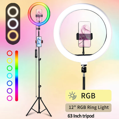 LED Ring Light 10/12 Inch with Tripod Stand & Phone Holder – 3 Color Modes, 12 Brightness Levels, USB Powered Selfie Light for Makeup, Photography, Video & Streaming