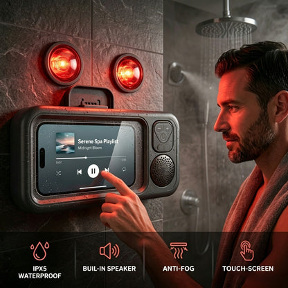 Shower Phone Holder with Bluetooth Speaker Built-In, 360-Degree Rotation Mount, Universal Fit for All Phones