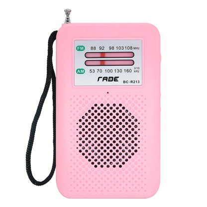 Pocket AM/FM Radio with Manual Tuner, Telescopic Antenna, Wrist Strap and Pink or Black Case
