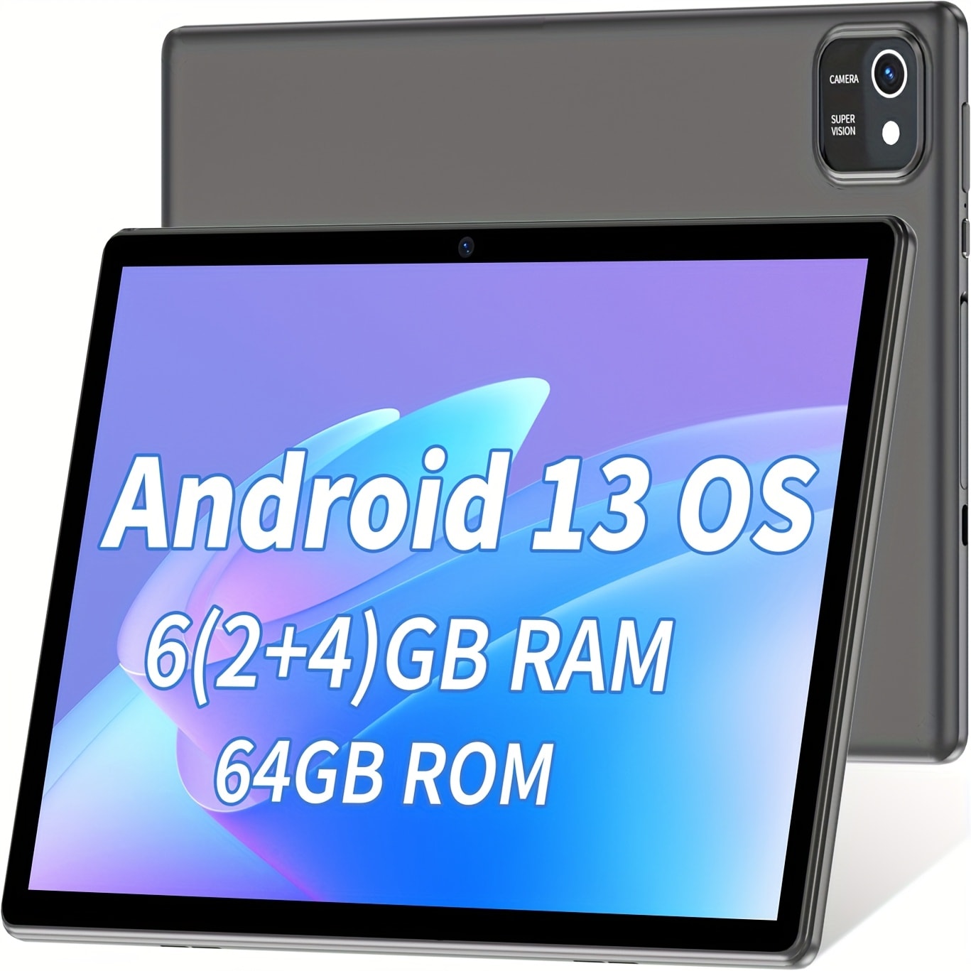 Android 13 Tablet 10 Inch 6GB RAM 64GB ROM Quad-Core IPS HD Touchscreen, Long Battery Life, Large Storage Capacity, Powerful Performance Portable Tablet PC for Work Study Entertainment Adults Kids