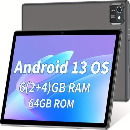 Android 13 Tablet 10 Inch 6GB RAM 64GB ROM Quad-Core IPS HD Touchscreen, Long Battery Life, Large Storage Capacity, Powerful Performance Portable Tablet PC for Work Study Entertainment Adults Kids