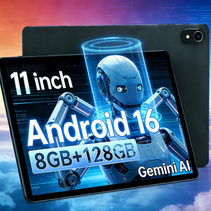 11 Inch Android 15 Business Tablet WiFi 6 – Gemini AI, Octa-Core, 4GB/8GB RAM 64GB/128GB ROM, Dual Camera, Stereo Speakers, USB OTG, Ad-Free, Long Battery, 2026 Model Grey