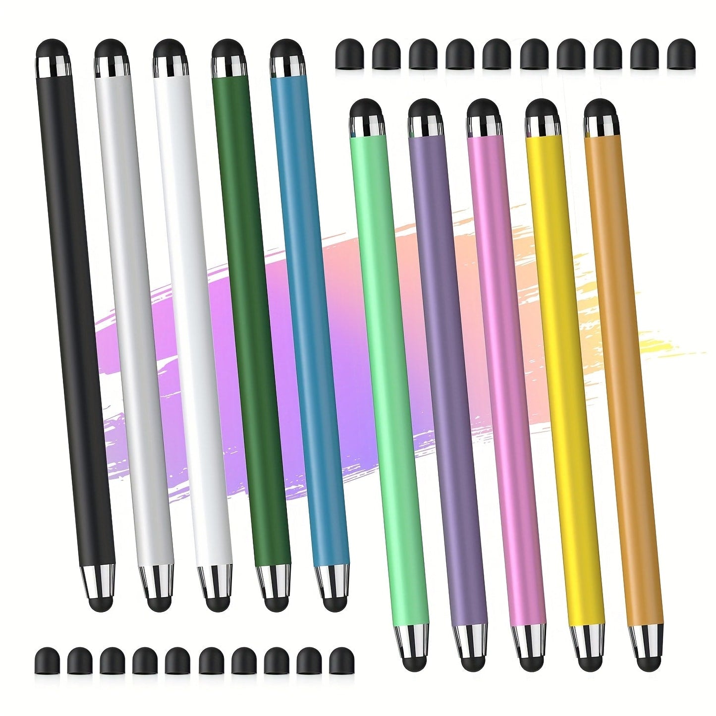 10-Piece Dual-Tip Stylus Pen Set for Capacitive Touchscreens in Three Color Assortments with Passive Design