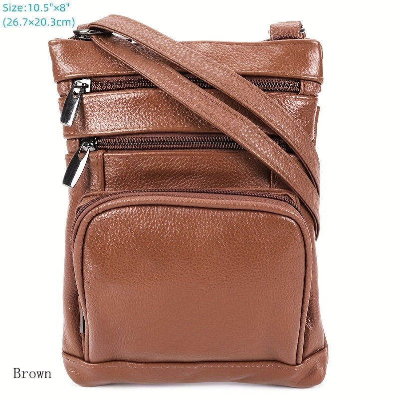 Genuine Leather Shoulder Bag for Women Men Soft First-Layer Cowhide Crossbody Bag Multi-Pocket Messenger Bag 3 Sizes Fits Smartphone Tablet Daily Work Travel – Black Red Brown Navy