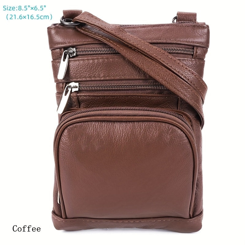 Genuine Leather Shoulder Bag for Women Men Soft First-Layer Cowhide Crossbody Bag Multi-Pocket Messenger Bag 3 Sizes Fits Smartphone Tablet Daily Work Travel – Black Red Brown Navy