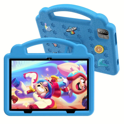 10.1 Inch Kids Tablet Android 15 12GB RAM 64GB ROM Children Educational Tablet with Protective Case Handle Dual Cameras Wi-Fi Parental Controls Pre-Installed Apps Games Toddlers Ages 3-12 Blue Pink