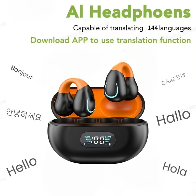 156-Language Real-Time Translation Earbuds Bluetooth 5.4 3-in-1 Mode Noise Cancelling Wireless Travel Earphones iOS Android Compatible Noir Rose Orange Cream