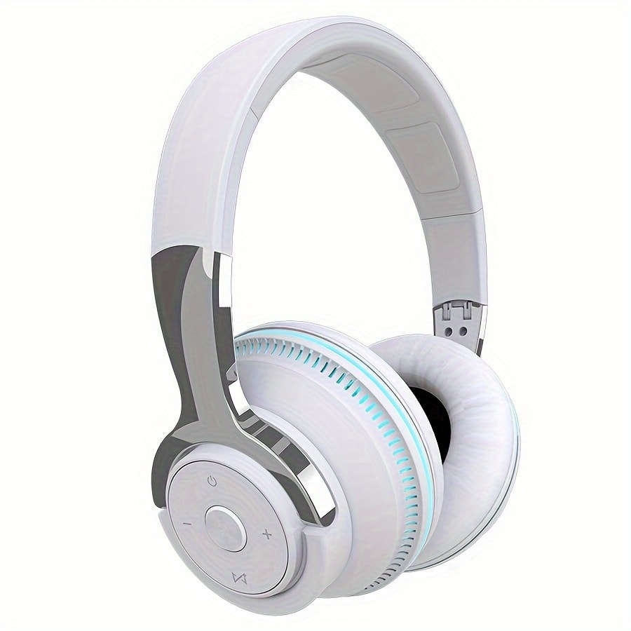 FM Radio TF Card Over-Ear Wireless Headphones Bluetooth, 24H Playtime, Built-in Mic, LED Light, AUX 3.5mm Wired Mode, Soft Earpads, Foldable Headset for Travel Home Office iOS Android