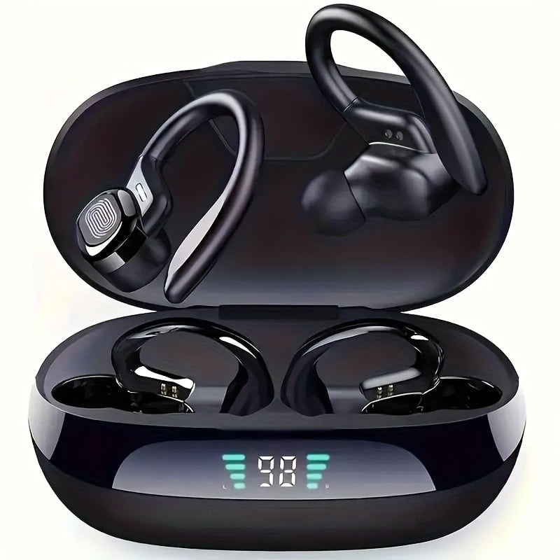 Bluetooth 5.4 Sport Earhook Stereo TWS Earbuds LED Display Charging Case Noise Cancellation for Calls Touch Control Lithium Polymer Battery Wireless In-Ear Headphones with Mic