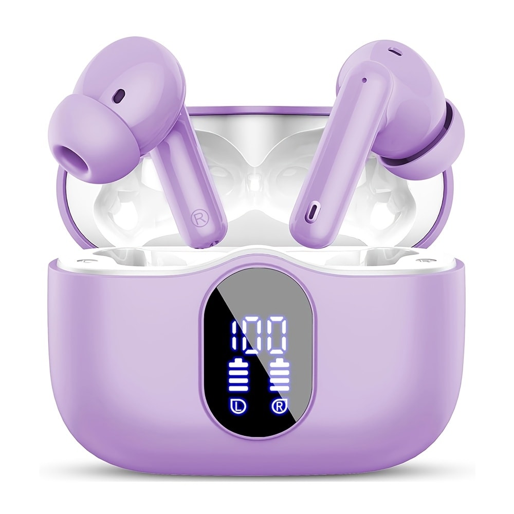 Wireless Earphones Bluetooth 5.3, 40-Hour Playtime, Bass Stereo Sound, LED Display, Noise-Cancelling Mic, Type-C Charging - In-Ear Earphones for Laptop, Tablet, Phone & Sports