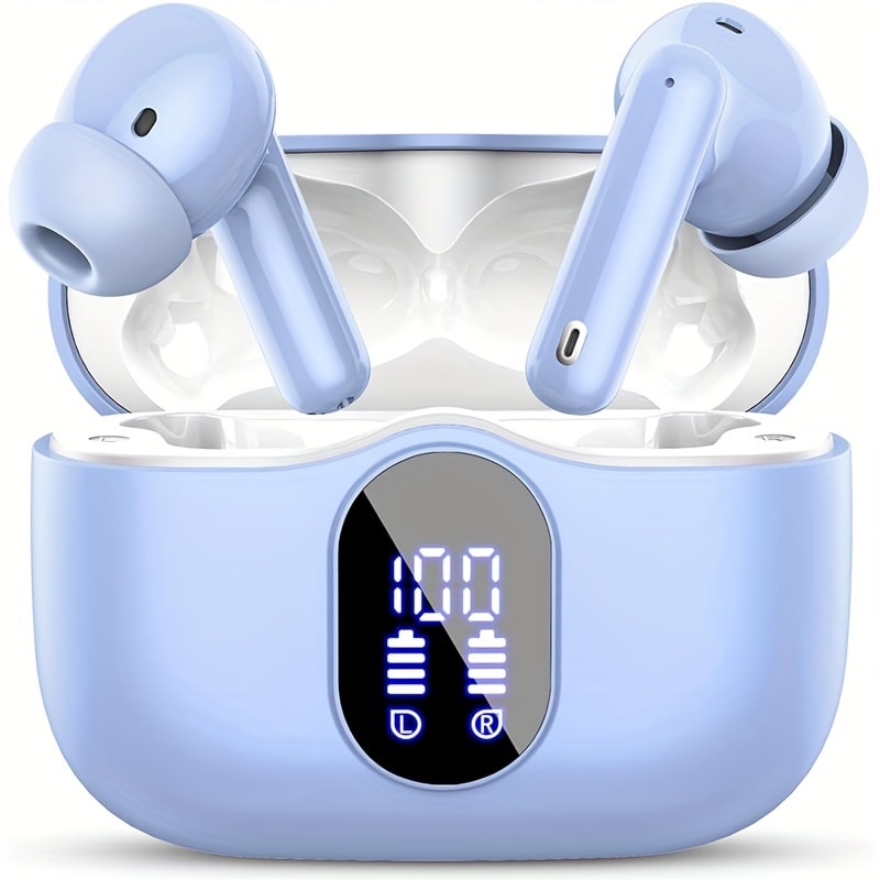 Wireless Earphones Bluetooth 5.3, 40-Hour Playtime, Bass Stereo Sound, LED Display, Noise-Cancelling Mic, Type-C Charging - In-Ear Earphones for Laptop, Tablet, Phone & Sports