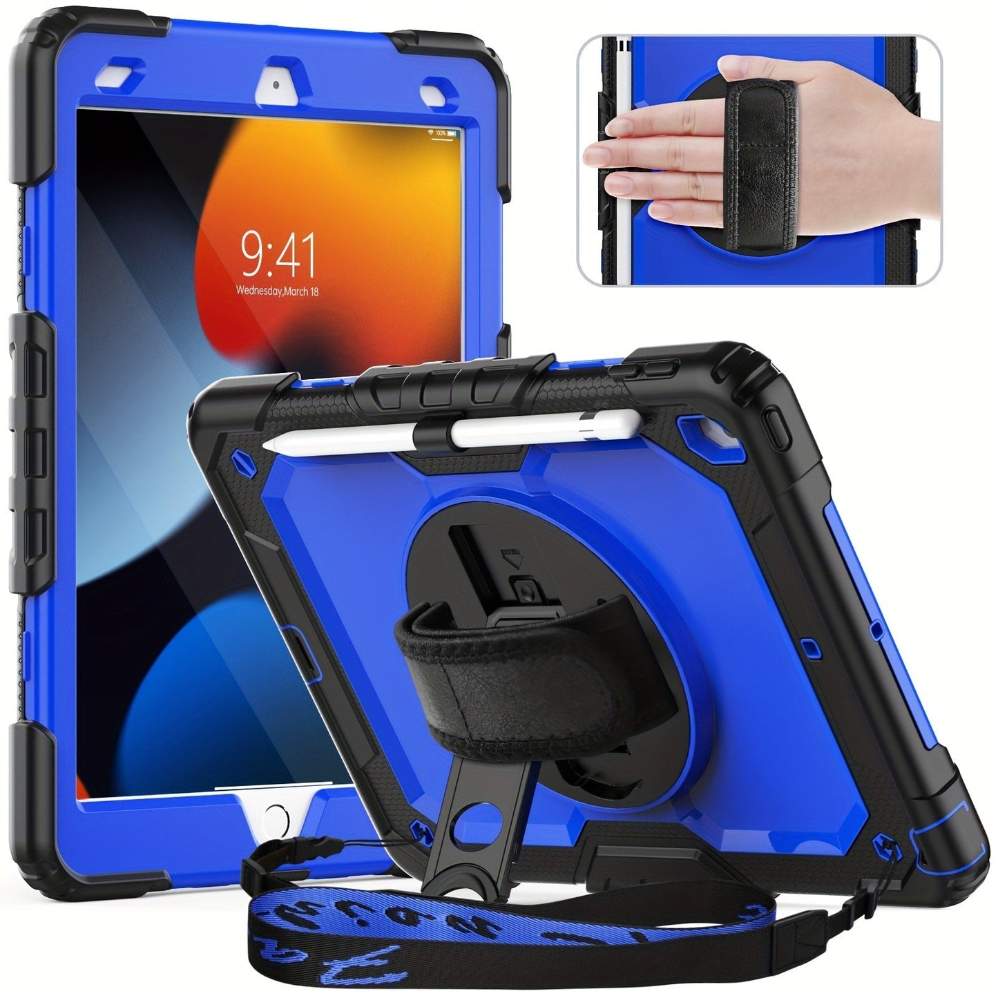 iPad 10.2-Inch 7th, 8th and 9th Generation Tablet Case with Rotating Stand, Hand Strap and Seven Colors