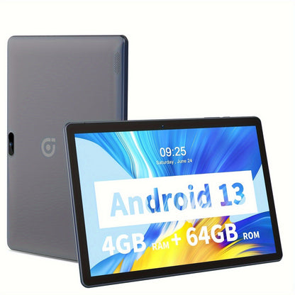 10.1 Inch Android 13 Tablet, 4GB RAM 64GB ROM 1TB Expandable, 6000mAh Battery, Quad-Core HD IPS Display, Dual Cameras, WiFi – Pritom 2025 Model, Silver Grey