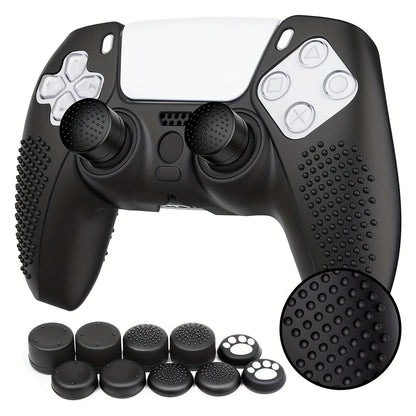Silicone Controller Cover for PS5 DualSense with Ten Thumb Grip Caps and Pictured Cutout Layout