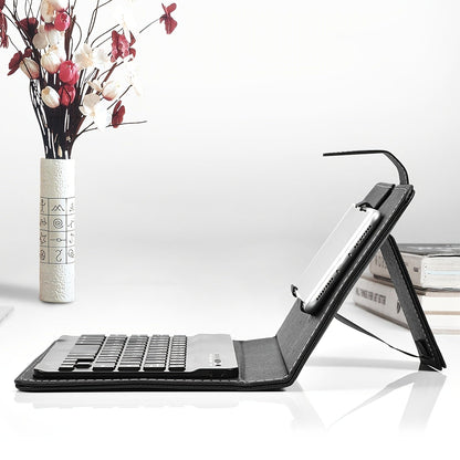 Collapsible Bluetooth Keyboard with Built-In Phone Stand – Wireless Portable Keyboard for Smartphones Tablets Laptops, Compatible with iOS Android Windows, PU Leather Case, Black Business Travel Keyboard