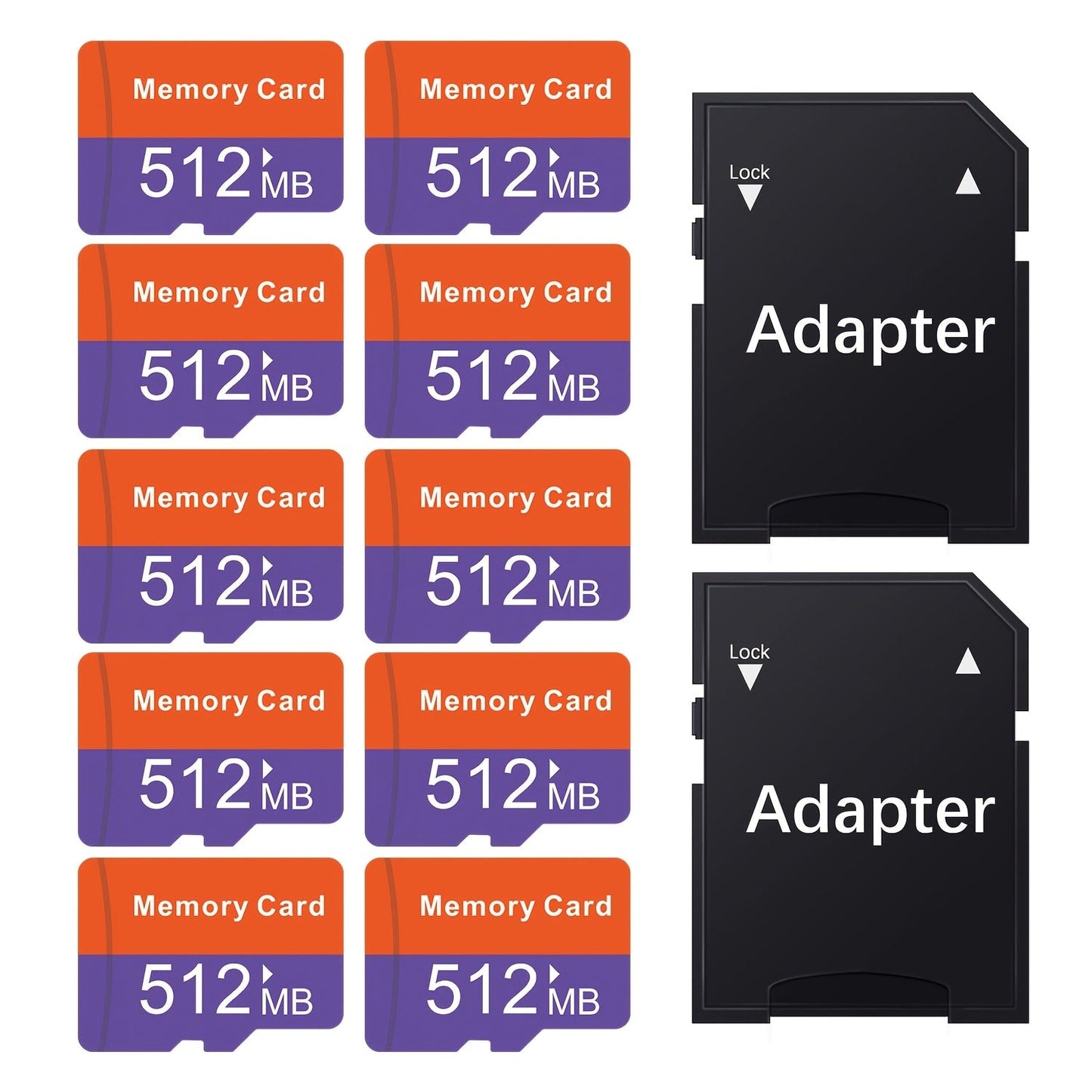 10-Pack SD Card with Adapters Bulk Set, Flash Memory Cards 128MB 256MB 512MB High-Speed Compatible with Camera Phone Tablet Laptop PC Car Stereo Game Console – Reliable Multi-Device Storage Solution