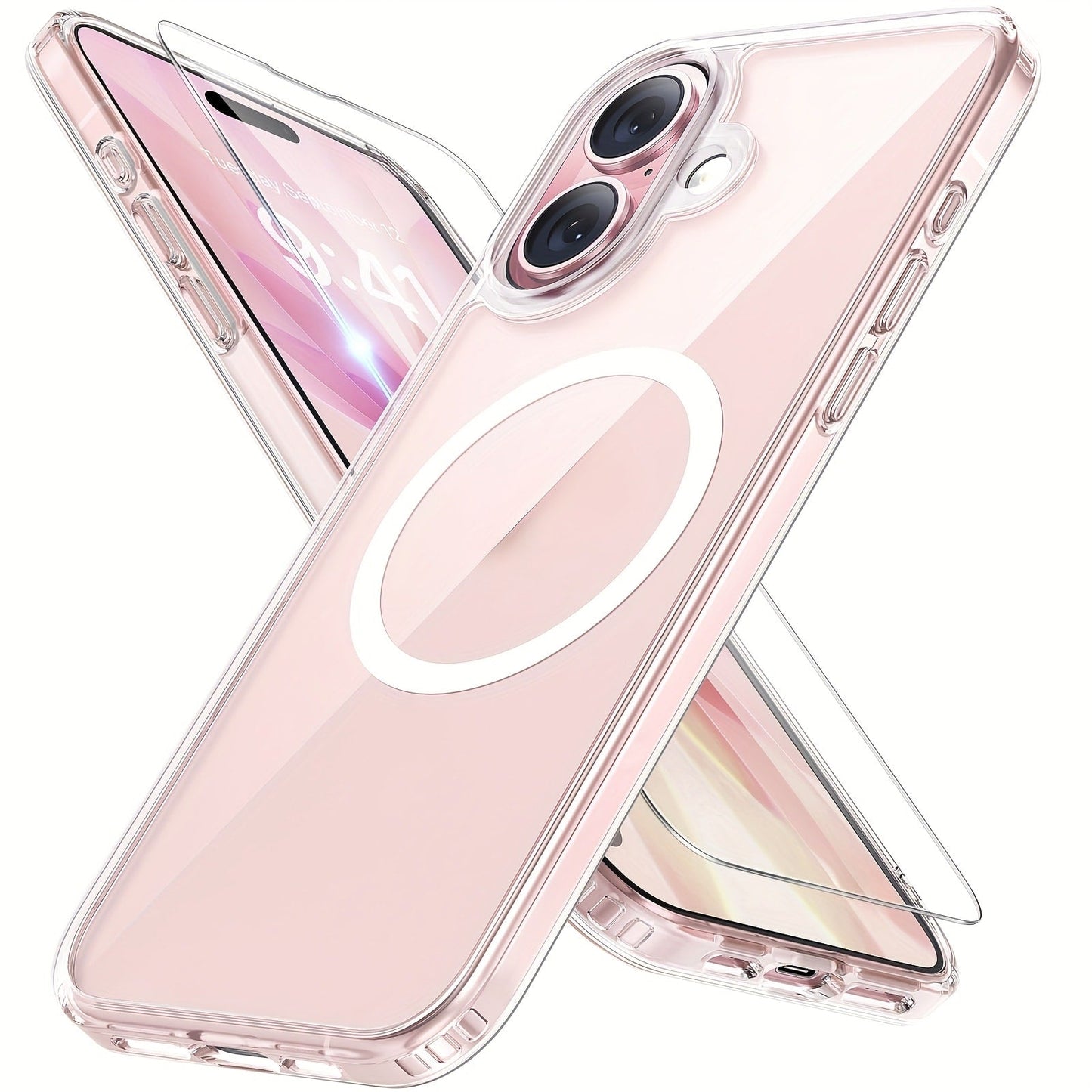 MagSafe iPhone Case with Screen Protector & Camera Lens Protector – N52 Super Magnet Shockproof Clear TPU PC Cover, Anti-Yellow, 3-in-1 Bundle for iPhone 16 16 Plus 16 Pro 16 Pro Max 15 14 13 11