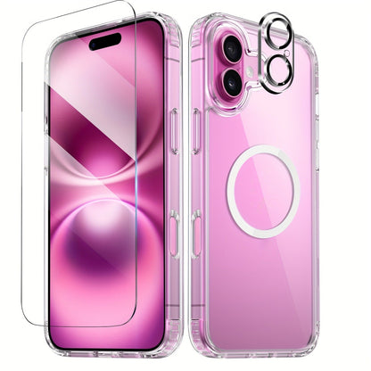 MagSafe iPhone Case with Screen Protector & Camera Lens Protector – N52 Super Magnet Shockproof Clear TPU PC Cover, Anti-Yellow, 3-in-1 Bundle for iPhone 16 16 Plus 16 Pro 16 Pro Max 15 14 13 11