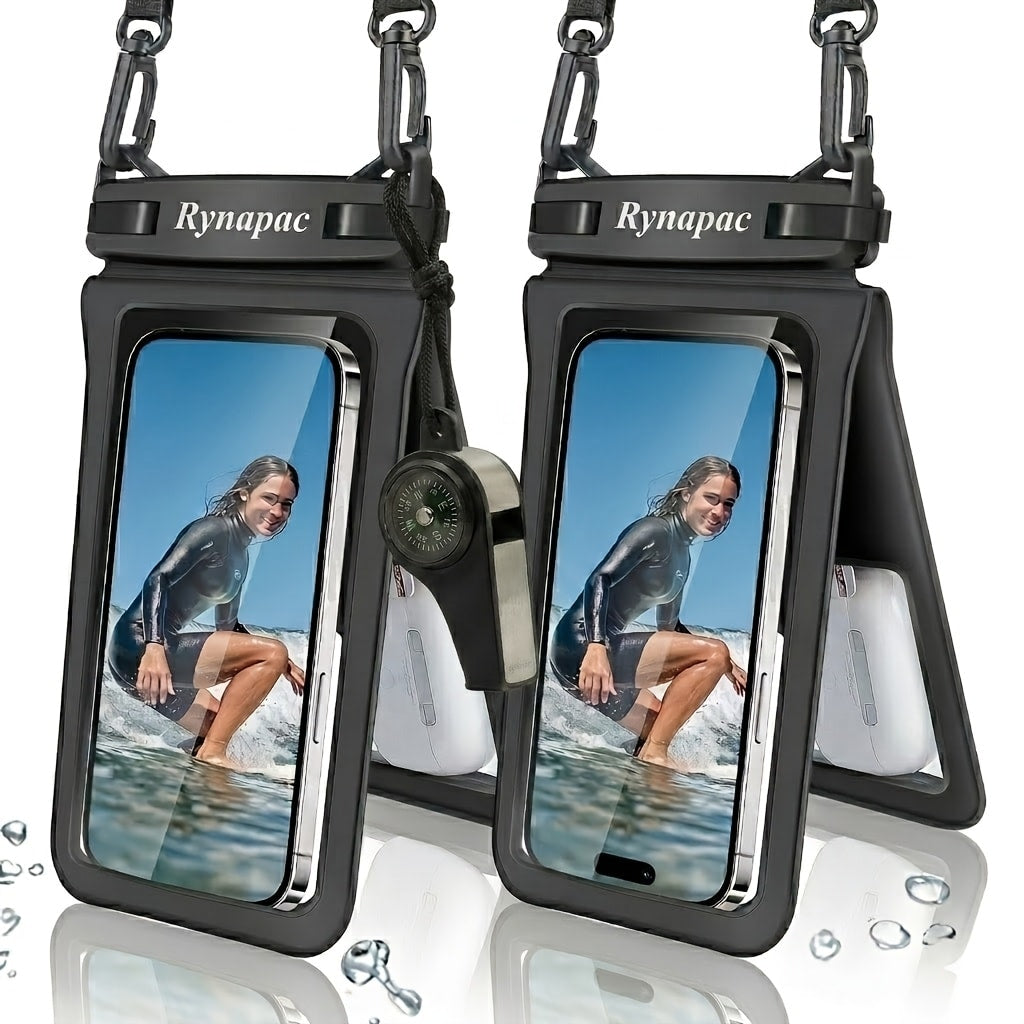 RYNAPC 2-Pack Waterproof Phone Pouch with Lanyard IPX8 Dry Bag for iPhone 16 15 14 Pro Max 6.7 Inch – Double-Layer Shockproof Sandproof Case for Swimming Boating Kayaking Beach