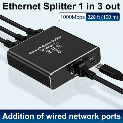 Gigabit Ethernet Splitter 1 to 3, 1000Mbps PoE Network Splitter, 1 In 3 Out RJ45 Adapter for PC, Laptop