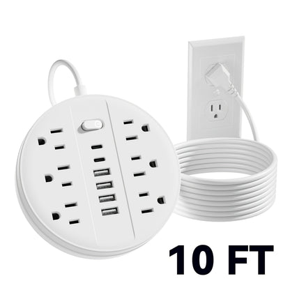 Wall Mount Power Strip Surge Protector 12-in-1 with 6 AC Outlets 4 USB-A 2 USB-C Ports Portable Compact Multi-Outlet Charging Station Wall-Mountable Extension for Home Office School – Black & White
