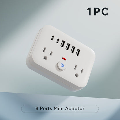 Surge Protector Power Strip 8-in-1 Mini Wall Adapter with 2 AC Outlets, 4 USB-A, 2 USB-C and One or Two-Pack Options