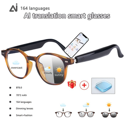 Smart Glasses 160-Language Translation Eyewear with Open-Ear Audio and 19 Photochromic Frame Options
