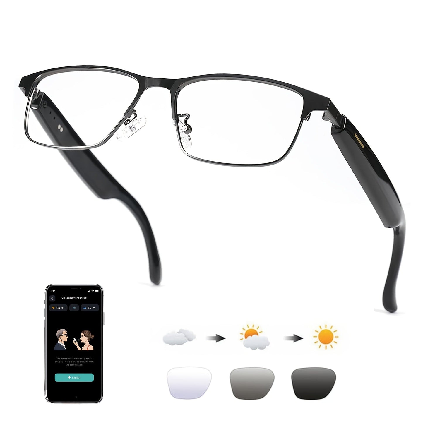 Smart Glasses 160-Language Translation Eyewear with Bluetooth 5.3 Open-Ear Audio and 18 Frame Options