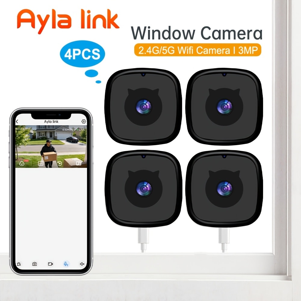 Security Camera 3MP Window Model with Dual-Band WiFi, Full-Color Night Vision and 1, 2 or 4-Pack Options