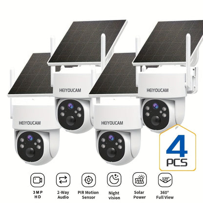 3MP Solar PTZ Outdoor Security Camera with 360-Degree Movement Label and One- or Four-Camera Options