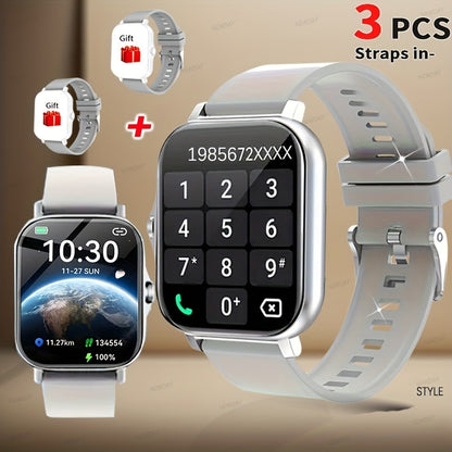 Smartwatch with 3 Straps Set 1.83" Full Touch Screen – Wireless Calling Multi Sport Mode Navigation Remote Camera Music USB Rechargeable for Men Women Black Pink Silver Gold