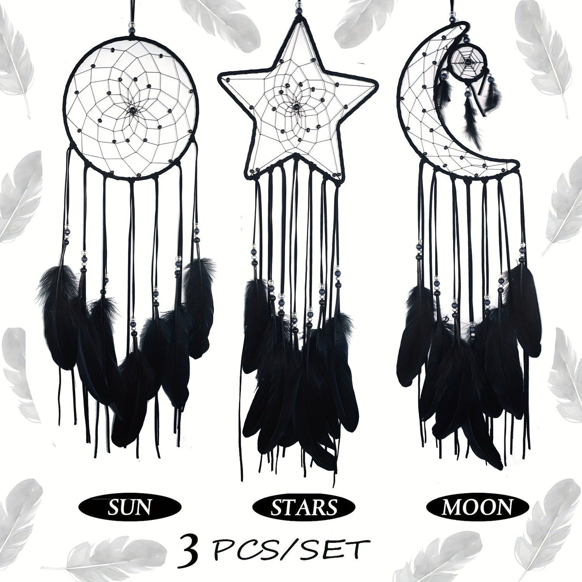 Dream Catcher Set of 3 - Moon Sun Star Wall Hanging Decor for Bedroom, Boho Room Decor for Teen Girls Kids