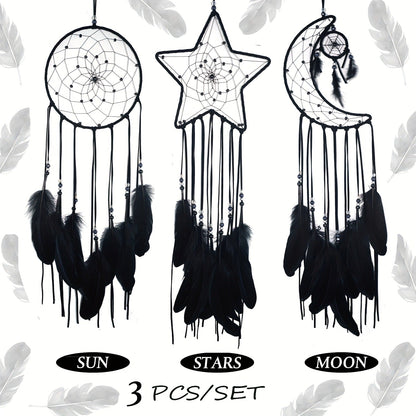 Dream Catcher Set of 3 - Moon Sun Star Wall Hanging Decor for Bedroom, Boho Room Decor for Teen Girls Kids
