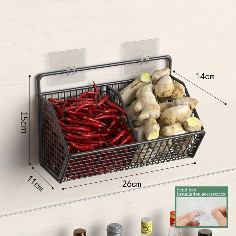Black Wall-Mounted Wire Storage Basket with Open Front in Two- or Three-Grid Width Options