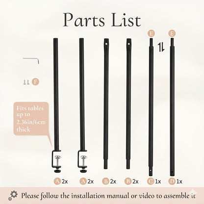 Forty-Four-Inch Adjustable Black Metal Tabletop Arch Stand with Clamps for Party Centerpieces