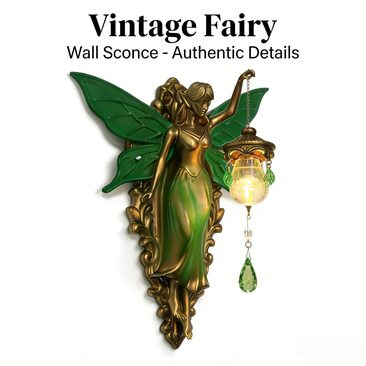 Fairy Statue Wall Decor 9.84in Fantasy Forest Fairy Sculpture, Carved Green Leaf Art Wall Hanging Ornament for Bedroom Living Room