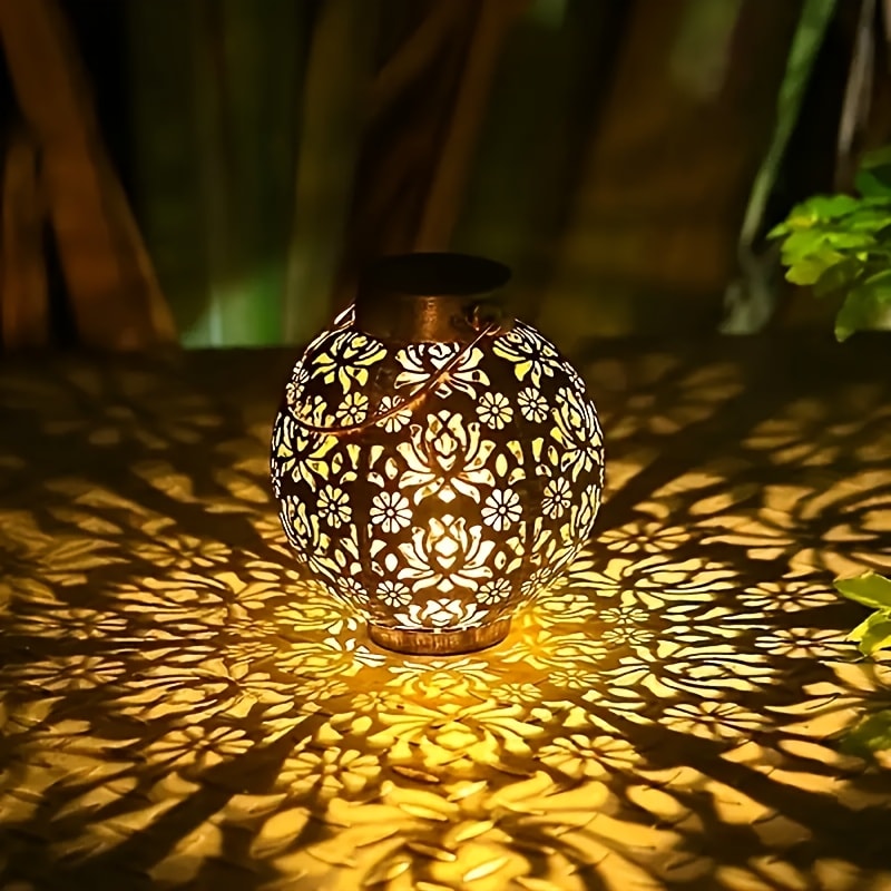 Solar Metal Peony Lantern Outdoor Hanging Light, IP65 Waterproof Floral Decorative Lantern for Garden Patio Tree, Halloween Christmas Party Festive Lighting – Boho Vintage Garden Decor Gift