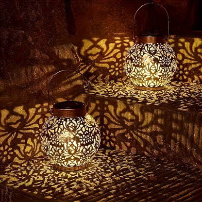 Solar Metal Peony Lantern Outdoor Hanging Light, IP65 Waterproof Floral Decorative Lantern for Garden Patio Tree, Halloween Christmas Party Festive Lighting – Boho Vintage Garden Decor Gift