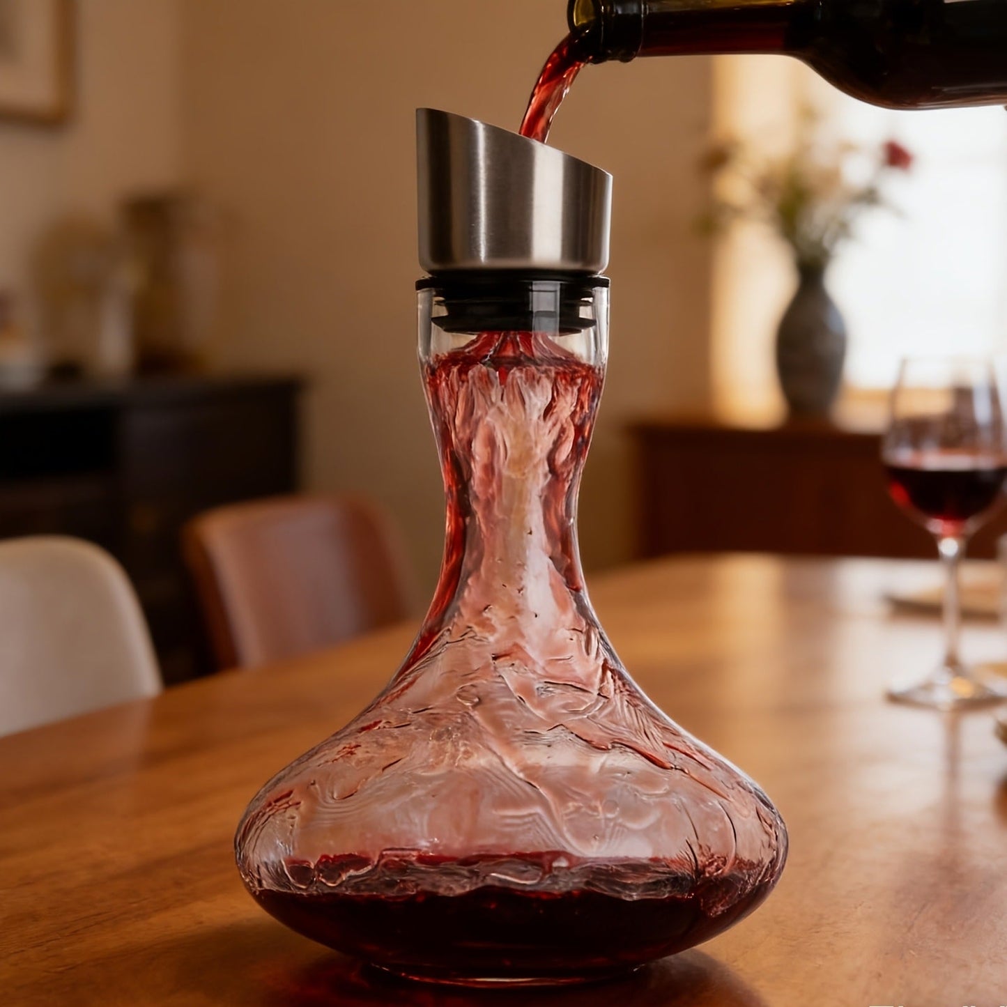 One-Thousand-Milliliter Clear Glass-Style Wine Decanter with Stainless-Steel-Style Aerator
