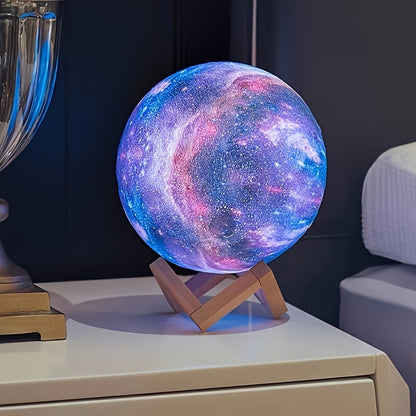 3D Moon LED Night Light, 16-Inch Sphere with 16 Colors, Remote Control, USB Power and Solid Wood Stand for Bedroom Decor