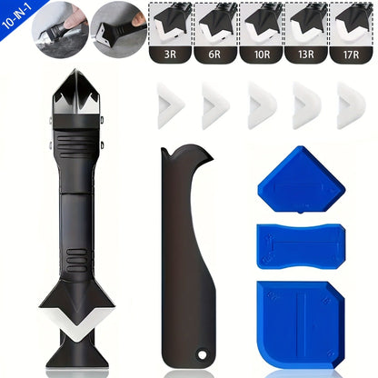 Six-in-One Grout and Caulk Removal Tool Kit with Five Replaceable Blades and Four Silicone Finishing Pads