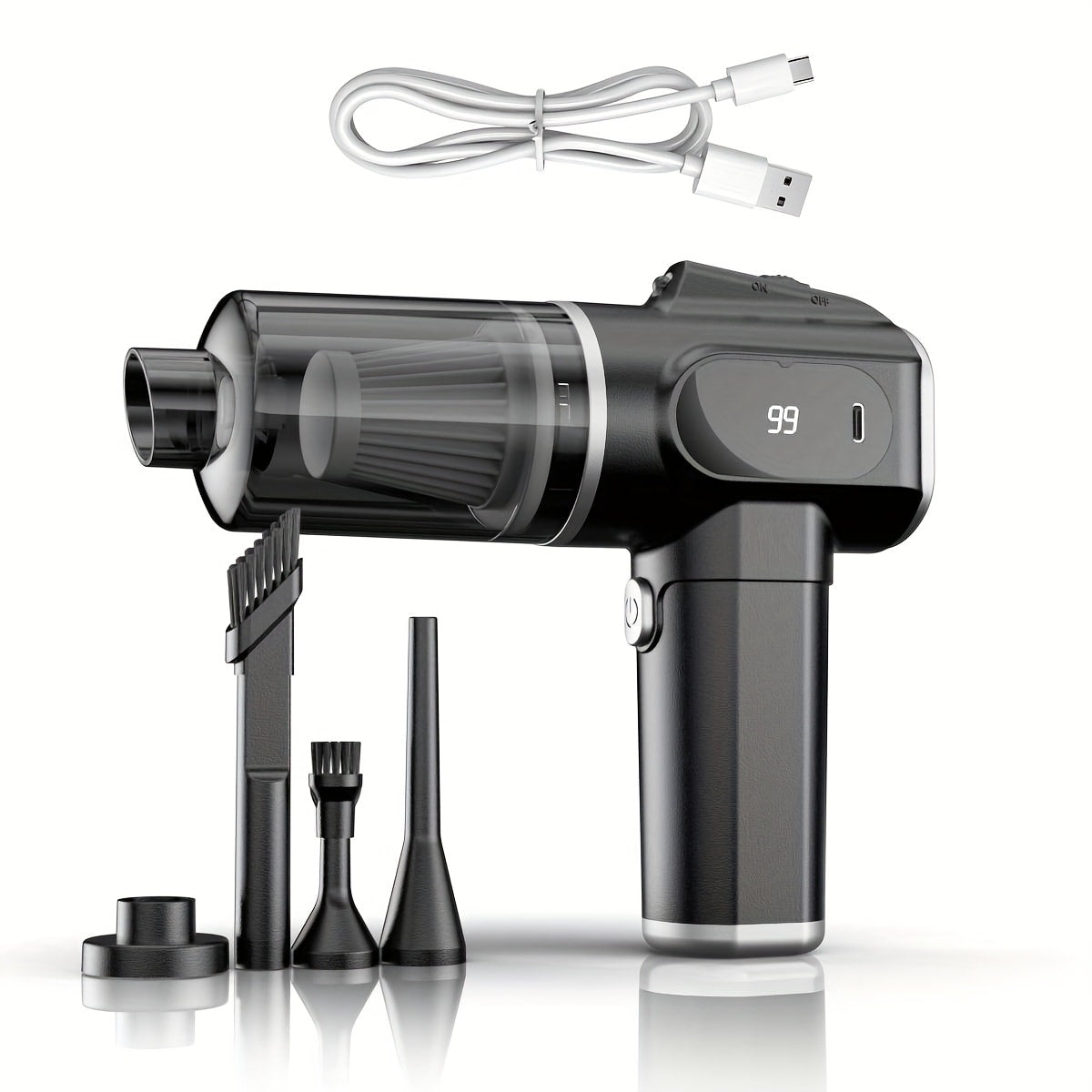 Cordless Handheld Vacuum Cleaner with Suction and Blowing Modes, USB-C Cable and Four Nozzle Attachments