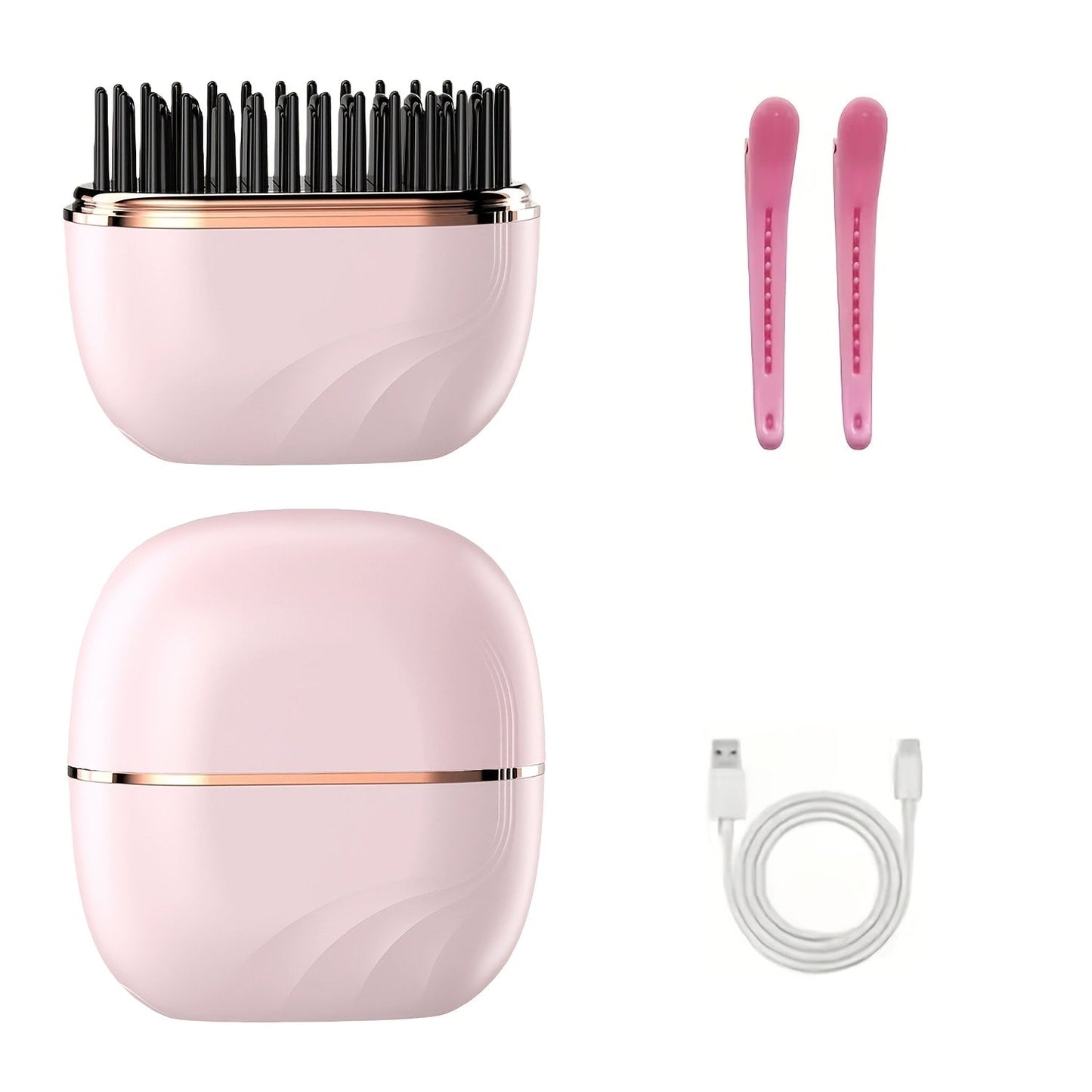 Mini Cordless Hair Straightening Comb with 2000mAh Label, Black or Pink Finish and USB Charging Cable